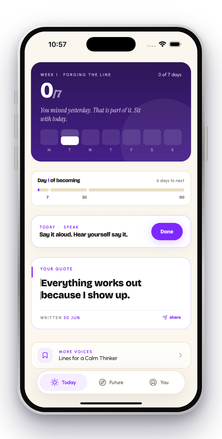 Today screen showing your quote and the daily mode of engaging with it